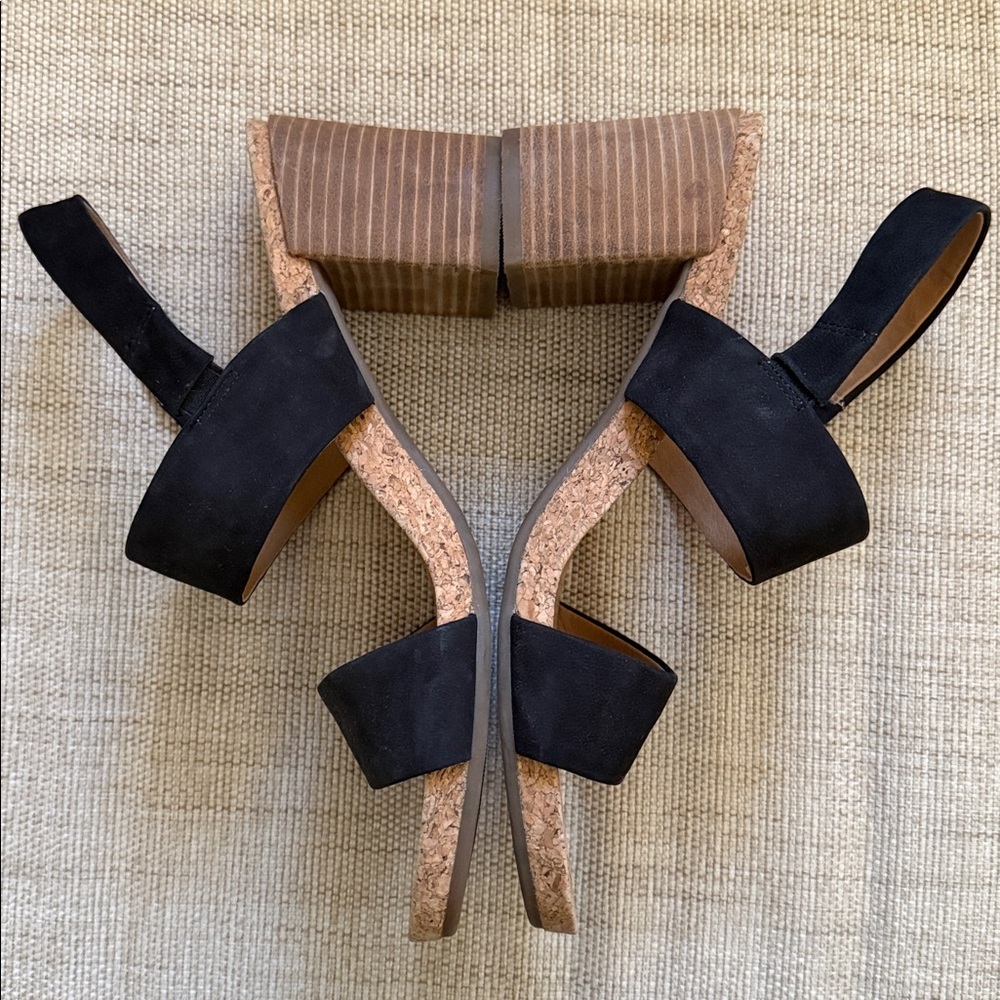 Lucky Brand Jobina Heel Sandal leather upper cork midsole stacked block heel EUC - Picture 6 of 16